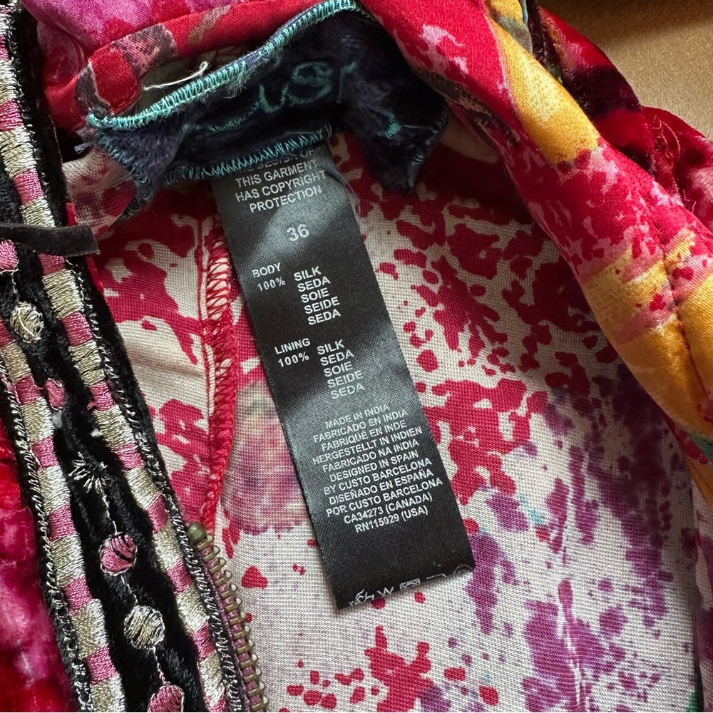 Custo Barcelona rare multi velvet hoodie Y2K luxe designer 100% silk jacket - Picture 6 of 8